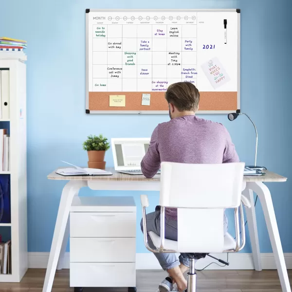 Amazon Basics Monthly Calendar Whiteboard Dry Erase and Cork Board Silver Aluminium Frame 24 x 36 Inches WhiteAmazon Basics Monthly Calendar Whiteboard Dry Erase and Cork Board Silver Aluminium Frame 24 x 36 Inches White