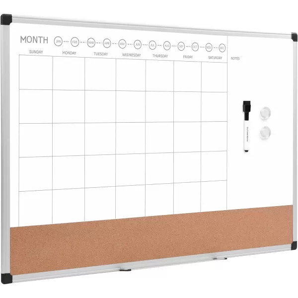 Amazon Basics Monthly Calendar Whiteboard Dry Erase and Cork Board Silver Aluminium Frame 24 x 36 Inches WhiteAmazon Basics Monthly Calendar Whiteboard Dry Erase and Cork Board Silver Aluminium Frame 24 x 36 Inches White