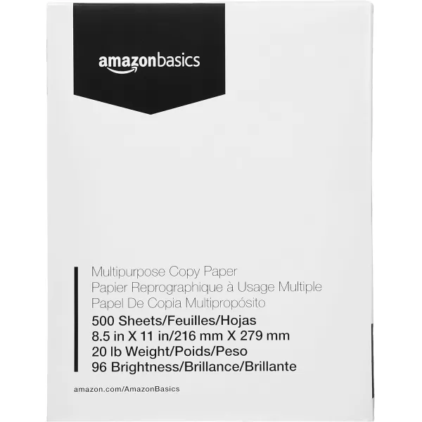 Amazon Basics Multipurpose Copy Printer Paper 20 Pound White 96 Brightness 85 x 11 Inch 1 Ream  500 Sheets Total5000 count10 pack of 500 sheets