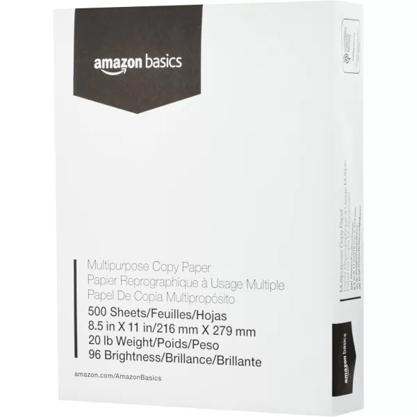 Amazon Basics Multipurpose Copy Printer Paper 20 Pound White 96 Brightness 85 x 11 Inch 1 Ream  500 Sheets Total5000 count10 pack of 500 sheets