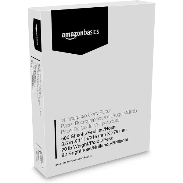 Amazon Basics Multipurpose Copy Printer Paper 85 x 11 20 lb 1 Ream 500 Sheets 92 Bright White1 Ream  500 Sheets