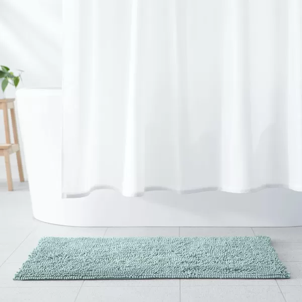 Amazon Basics NonSlip Microfiber Shag Bathroom Rug Mat 21 x 34 PlatinumSeafoam Green