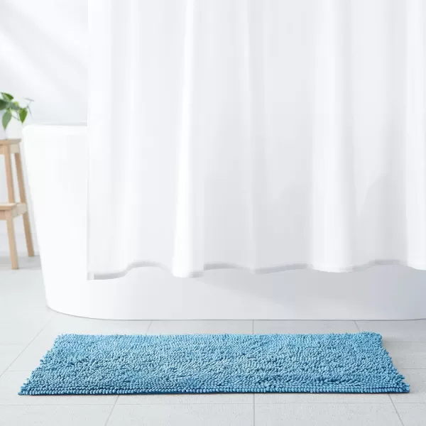 Amazon Basics NonSlip Microfiber Shag Bathroom Rug Mat 21 x 34 WhiteLake Blue