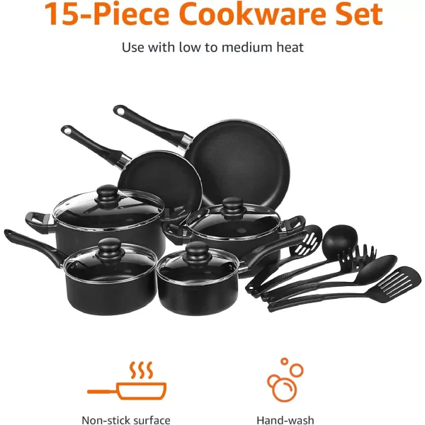 Amazon Basics NonStick Cookware 8Piece Set Pots and Pans Black15Piece Set
