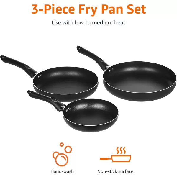 Amazon Basics NonStick Cookware 8Piece Set Pots and Pans Black3Piece Set