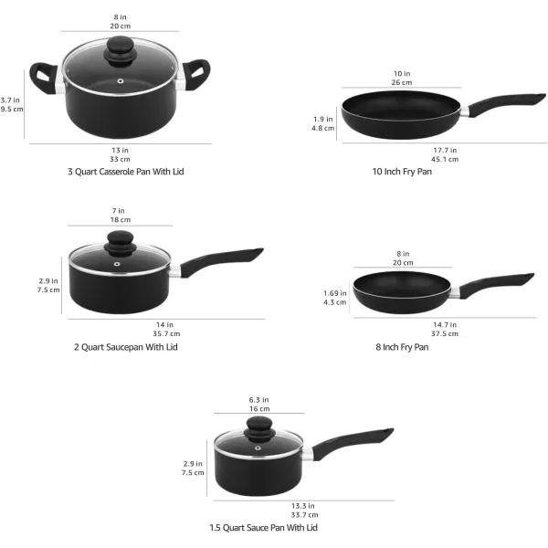 Amazon Basics NonStick Cookware 8Piece Set Pots and Pans Black8Piece Set