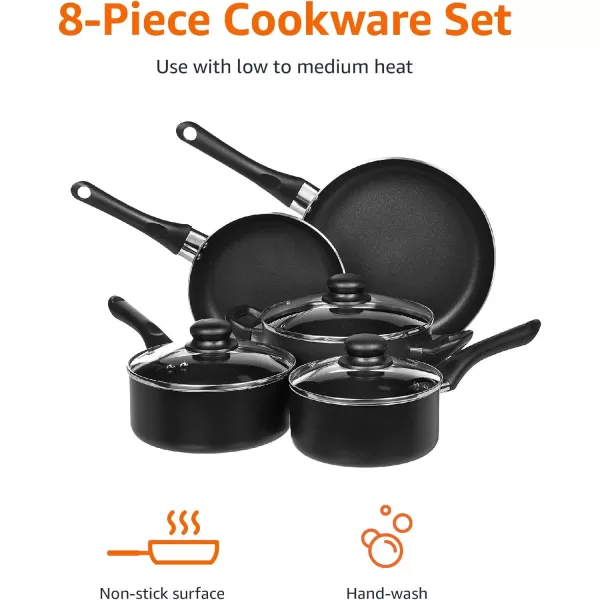 Amazon Basics NonStick Cookware 8Piece Set Pots and Pans Black8Piece Set