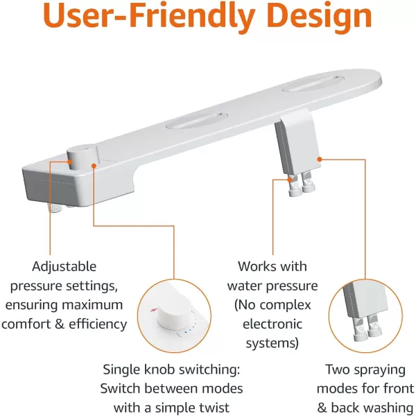 Amazon Basics Nonelectrical Bidet Attachment for Toilet with Water Adjustment Slim 1642 x 461 x 35White Toilet Bidet