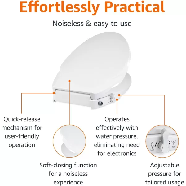 Amazon Basics Nonelectrical Bidet Attachment for Toilet with Water Adjustment Slim 1642 x 461 x 35White Toilet Seat
