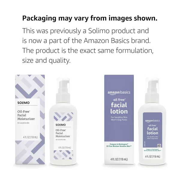 Amazon Basics Oilfree Facial Moisturizer for Sensitive Skin Fragrance Free 4 Fluid Ounce Previously Solimo4 Fl Oz Pack of 1