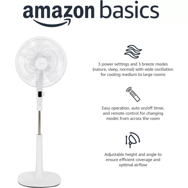 Amazon Basics Oscillating Dual Blade Standing Pedestal Fan with Remote Quiet DC Motor 16 Inch WhiteAmazon Basics Oscillating Dual Blade Standing Pedestal Fan with Remote Quiet DC Motor 16 Inch White