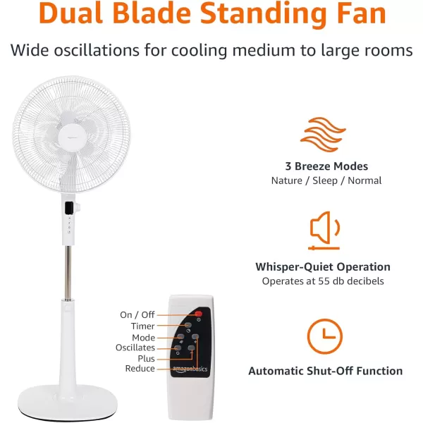 Amazon Basics Oscillating Dual Blade Standing Pedestal Fan with Remote Quiet DC Motor 16 Inch WhiteAmazon Basics Oscillating Dual Blade Standing Pedestal Fan with Remote Quiet DC Motor 16 Inch White