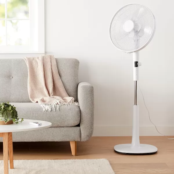 Amazon Basics Oscillating Dual Blade Standing Pedestal Fan with Remote Quiet DC Motor 16 Inch WhiteAmazon Basics Oscillating Dual Blade Standing Pedestal Fan with Remote Quiet DC Motor 16 Inch White