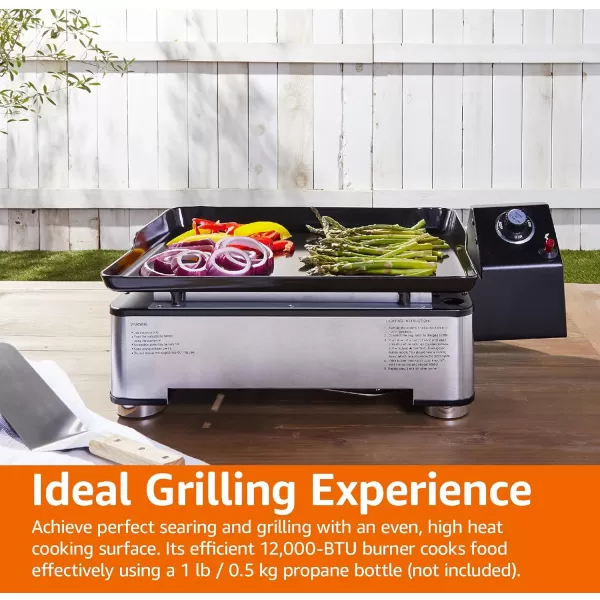 Amazon Basics Outdoor 4 Burner Gas Griddle with 36Inch Matte Enamel Coated Griddle Top and Side Shelfs1 Burner