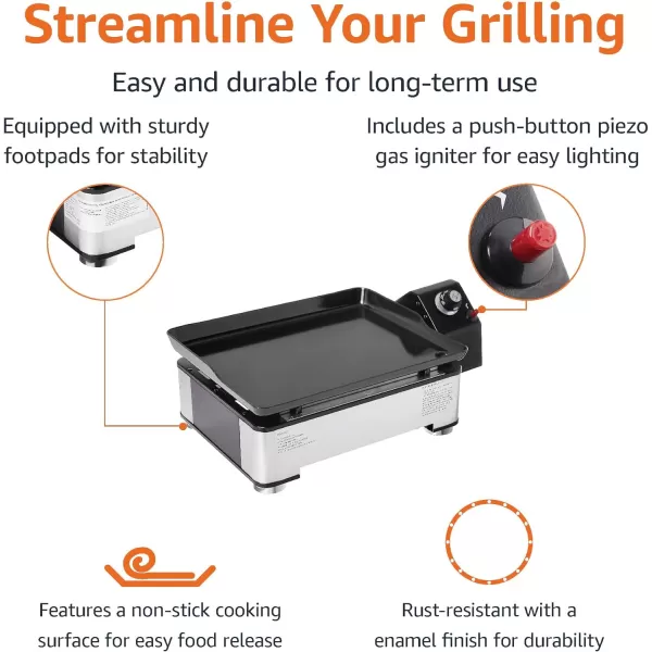 Amazon Basics Outdoor 4 Burner Gas Griddle with 36Inch Matte Enamel Coated Griddle Top and Side Shelfs1 Burner
