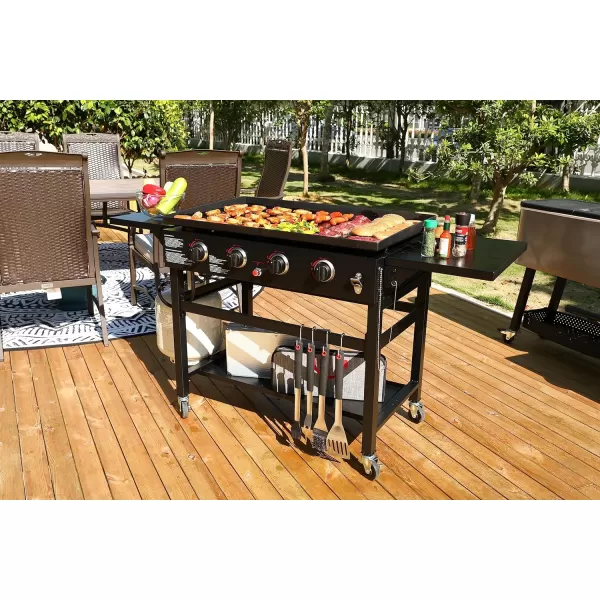 Amazon Basics Outdoor 4 Burner Gas Griddle with 36Inch Matte Enamel Coated Griddle Top and Side Shelfs4 Burner