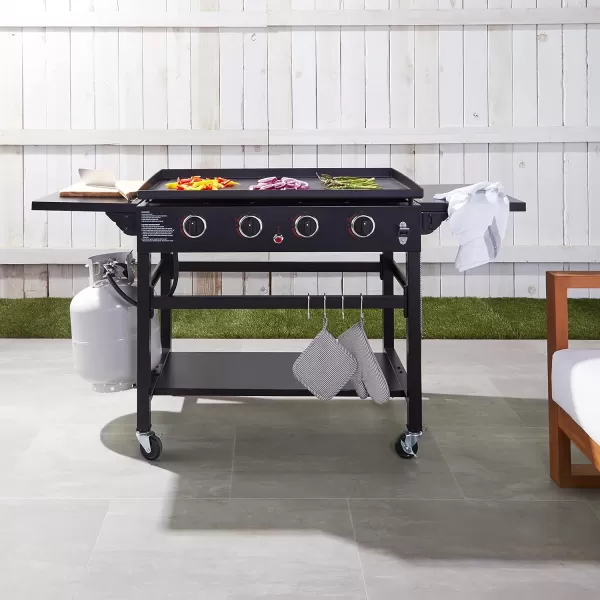 Amazon Basics Outdoor 4 Burner Gas Griddle with 36Inch Matte Enamel Coated Griddle Top and Side Shelfs4 Burner