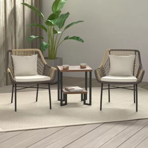 Amazon Basics Outdoor All Weather Rope Club Chair with Steel Frame with Cushions  2 Pack BeigeBeige