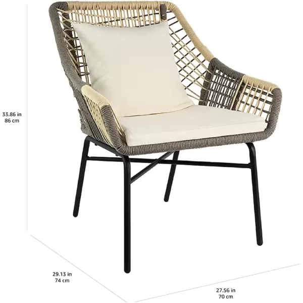 Amazon Basics Outdoor All Weather Rope Club Chair with Steel Frame with Cushions  2 Pack BeigeBeige