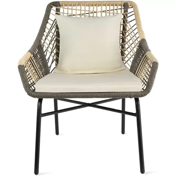 Amazon Basics Outdoor All Weather Rope Club Chair with Steel Frame with Cushions  2 Pack BeigeBeige