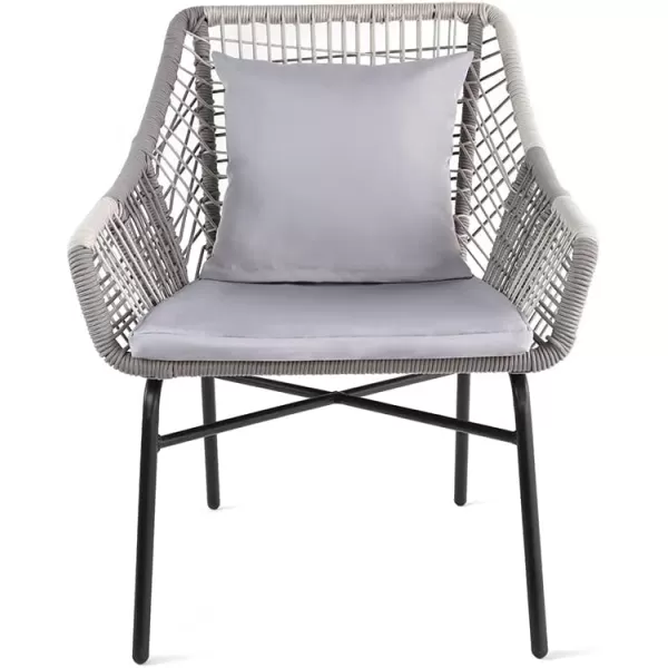 Amazon Basics Outdoor All Weather Rope Club Chair with Steel Frame with Cushions  2 Pack BeigeGrey