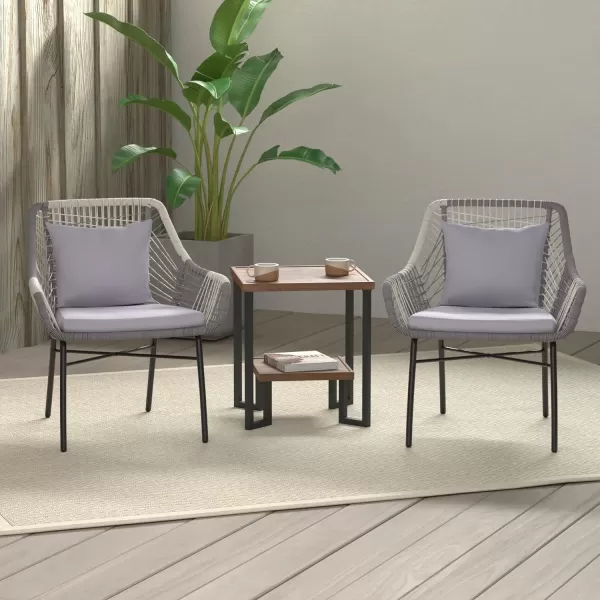 Amazon Basics Outdoor All Weather Rope Club Chair with Steel Frame with Cushions  2 Pack BeigeGrey