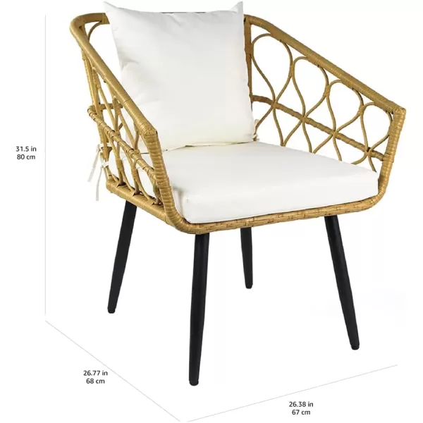 Amazon Basics Outdoor AllWeather 3Piece Woven Faux Rattan Chair Set With Cushions and Side Table Tan Chair 2677L x 2638W x 315HTan