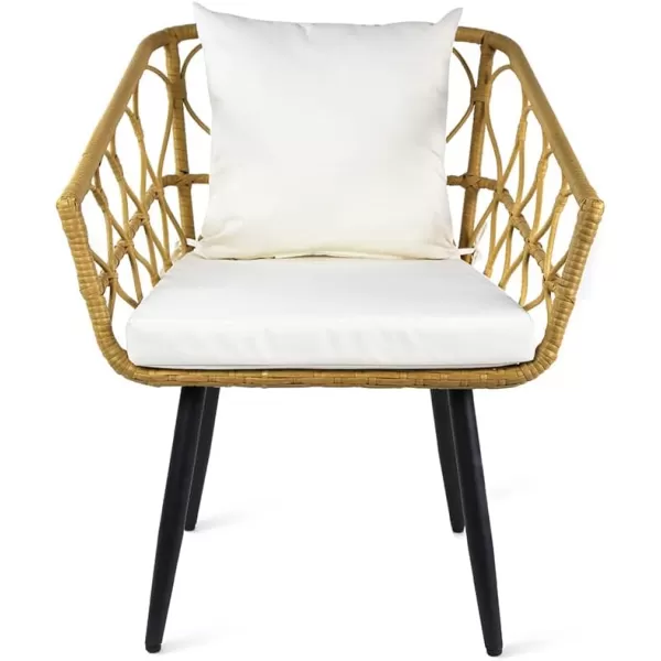 Amazon Basics Outdoor AllWeather 3Piece Woven Faux Rattan Chair Set With Cushions and Side Table Tan Chair 2677L x 2638W x 315HTan