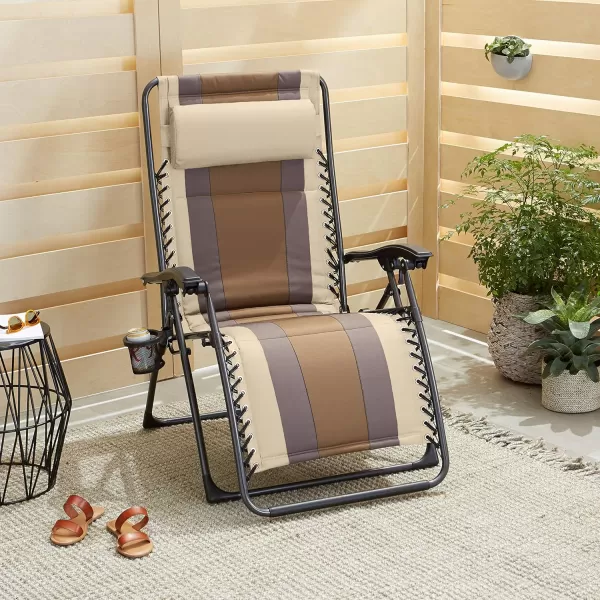 Amazon Basics Outdoor Padded Adjustable Zero Gravity Folding Reclining Lounge Chair with Pillow  Pack of 2Cotton BeigeBeige 2Pack