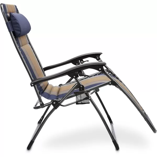 Amazon Basics Outdoor Padded Adjustable Zero Gravity Folding Reclining Lounge Chair with Pillow  Pack of 2Cotton BeigeBlue 2Pack
