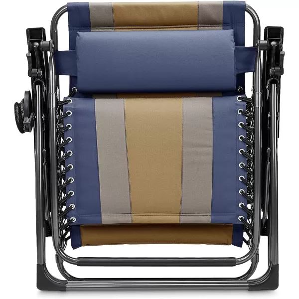 Amazon Basics Outdoor Padded Adjustable Zero Gravity Folding Reclining Lounge Chair with Pillow  Pack of 2Cotton BeigeBlue 2Pack