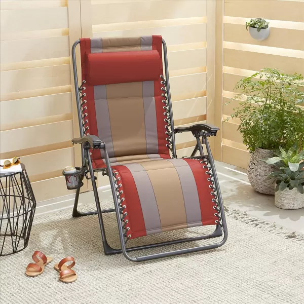 Amazon Basics Outdoor Padded Adjustable Zero Gravity Folding Reclining Lounge Chair with Pillow  Pack of 2Cotton BeigeRed 1Pack