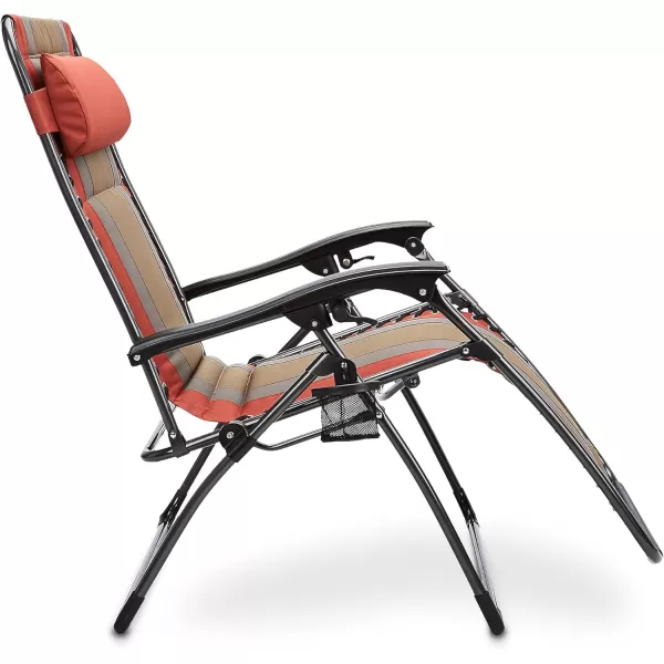 Amazon Basics Outdoor Padded Adjustable Zero Gravity Folding Reclining Lounge Chair with Pillow  Pack of 2Cotton BeigeRed 2Pack