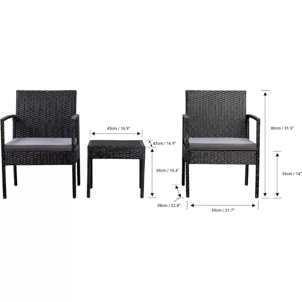 Amazon Basics Outdoor Patio Garden Faux Wicker Rattan Chair Conversation Set with Water Resistant Cushion  3Piece Set Black3Piece Black