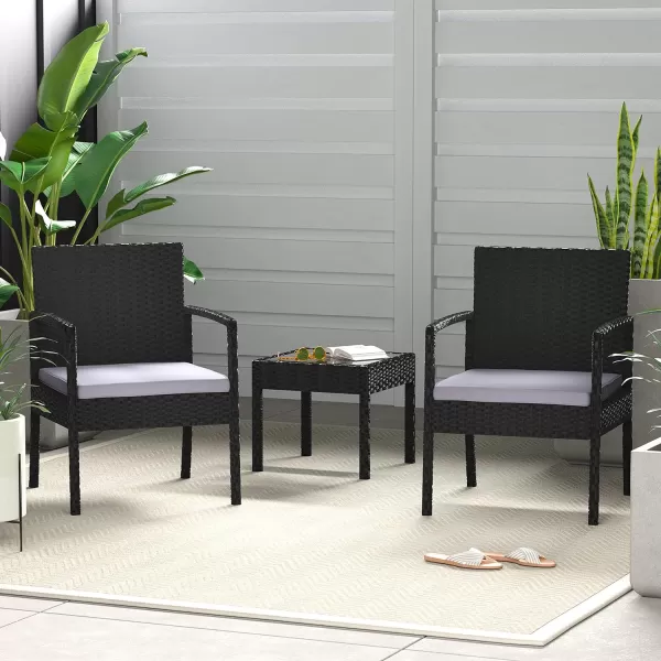 Amazon Basics Outdoor Patio Garden Faux Wicker Rattan Chair Conversation Set with Water Resistant Cushion  3Piece Set Black3Piece Black
