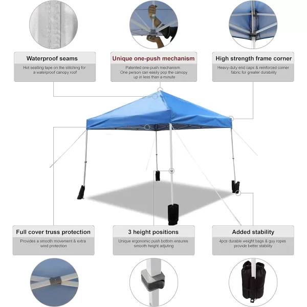 Amazon Basics Outdoor Pop Up Canopy 10 ft x 10 ft with 4pk Weight Wheeled Carry Bag WhiteOnePush Pop Up Blue