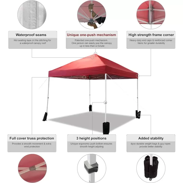 Amazon Basics Outdoor Pop Up Canopy 10 ft x 10 ft with 4pk Weight Wheeled Carry Bag WhiteOnePush Pop Up Red