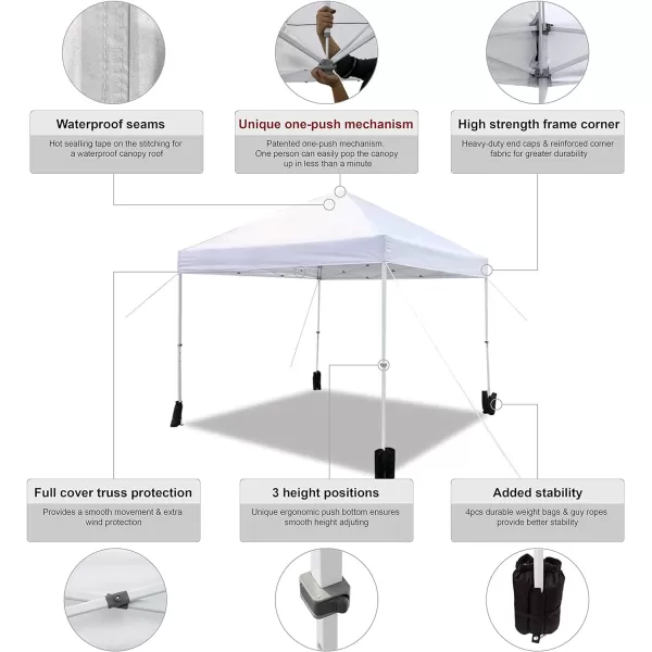 Amazon Basics Outdoor Pop Up Canopy 10 ft x 10 ft with 4pk Weight Wheeled Carry Bag WhiteOnePush Pop Up White