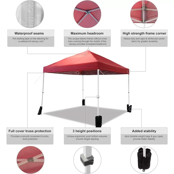 Amazon Basics Outdoor Pop Up Canopy 10 ft x 10 ft with 4pk Weight Wheeled Carry Bag WhitePop Up Red