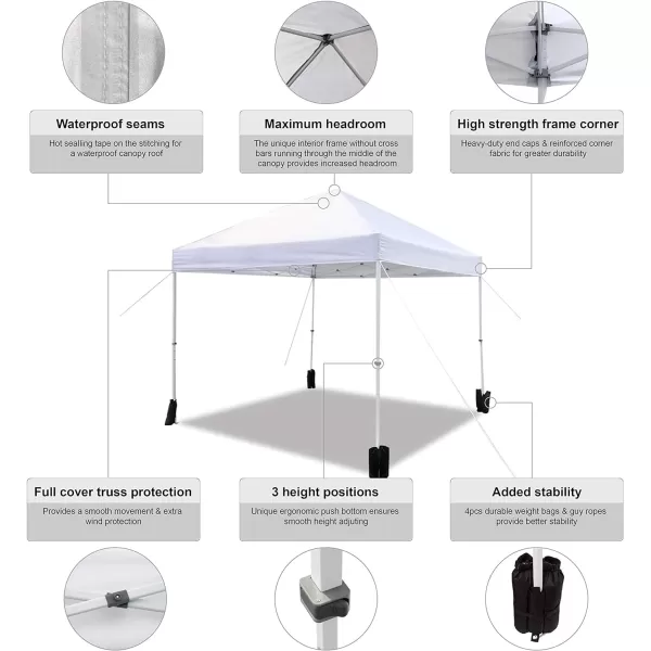 Amazon Basics Outdoor Pop Up Canopy 10 ft x 10 ft with 4pk Weight Wheeled Carry Bag WhitePop Up White