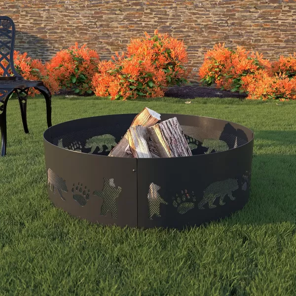 Amazon Basics Outdoor Round Steel Fire Ring  36Inch Star and Moon Design BlackBear