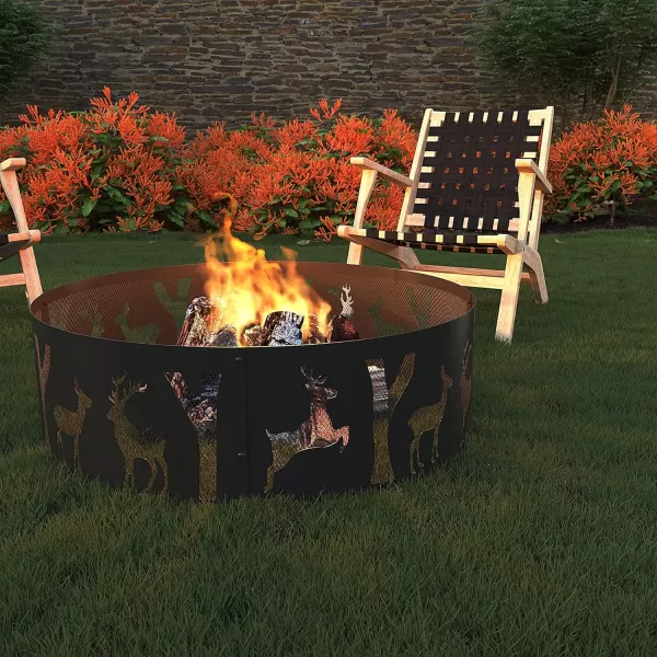 Amazon Basics Outdoor Round Steel Fire Ring  36Inch Star and Moon Design BlackDeer