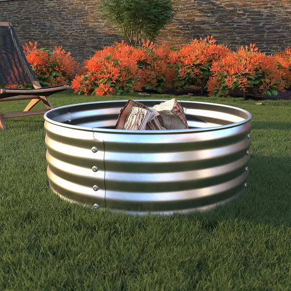 Amazon Basics Outdoor Round Steel Fire Ring  36Inch Star and Moon Design BlackGalvanized