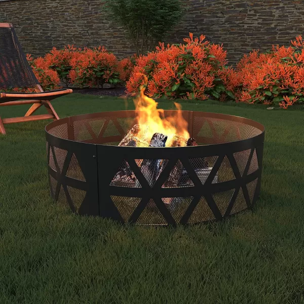 Amazon Basics Outdoor Round Steel Fire Ring  36Inch Star and Moon Design BlackLattice