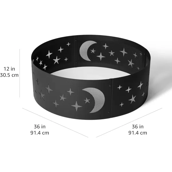 Amazon Basics Outdoor Round Steel Fire Ring  36Inch Star and Moon Design BlackStar and Moon