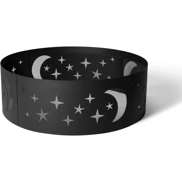 Amazon Basics Outdoor Round Steel Fire Ring  36Inch Star and Moon Design BlackStar and Moon