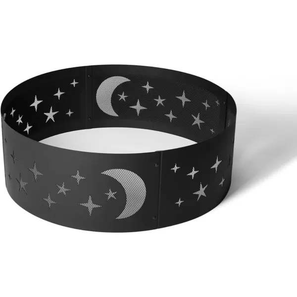 Amazon Basics Outdoor Round Steel Fire Ring  36Inch Star and Moon Design BlackStar and Moon