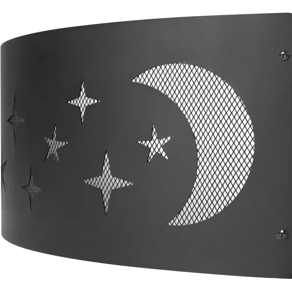 Amazon Basics Outdoor Round Steel Fire Ring  36Inch Star and Moon Design BlackStar and Moon