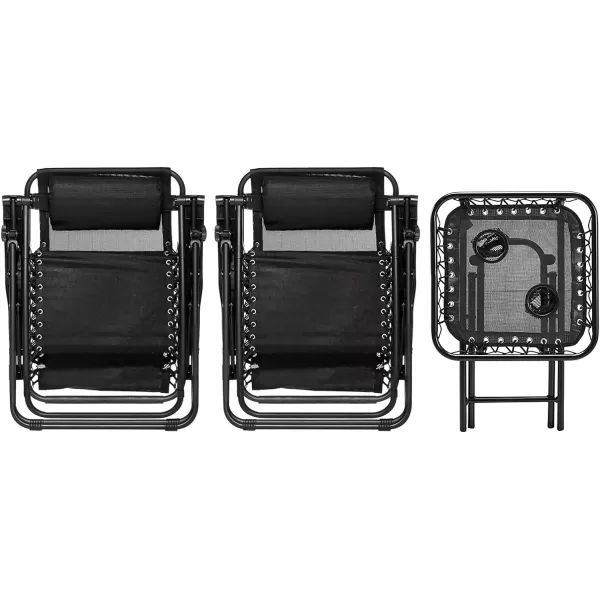 Amazon Basics Outdoor Textilene Adjustable Zero Gravity Folding Reclining 3Piece Lounge Chair Set with Side Table Blue pack of 2Black