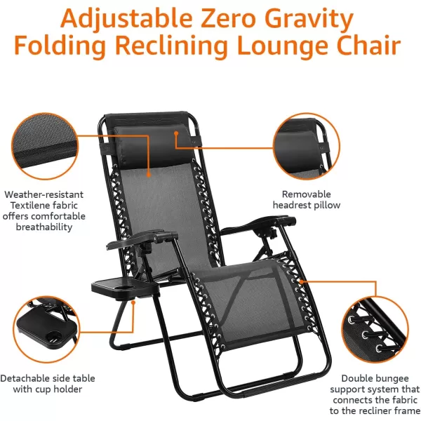 Amazon Basics Outdoor Textilene Adjustable Zero Gravity Folding Reclining 3Piece Lounge Chair Set with Side Table Blue pack of 2Black